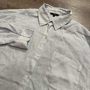 Mossimo Dutti Shirt Womens Large Blue‎ 100% Linen Button Up Roll Tab Sleeves